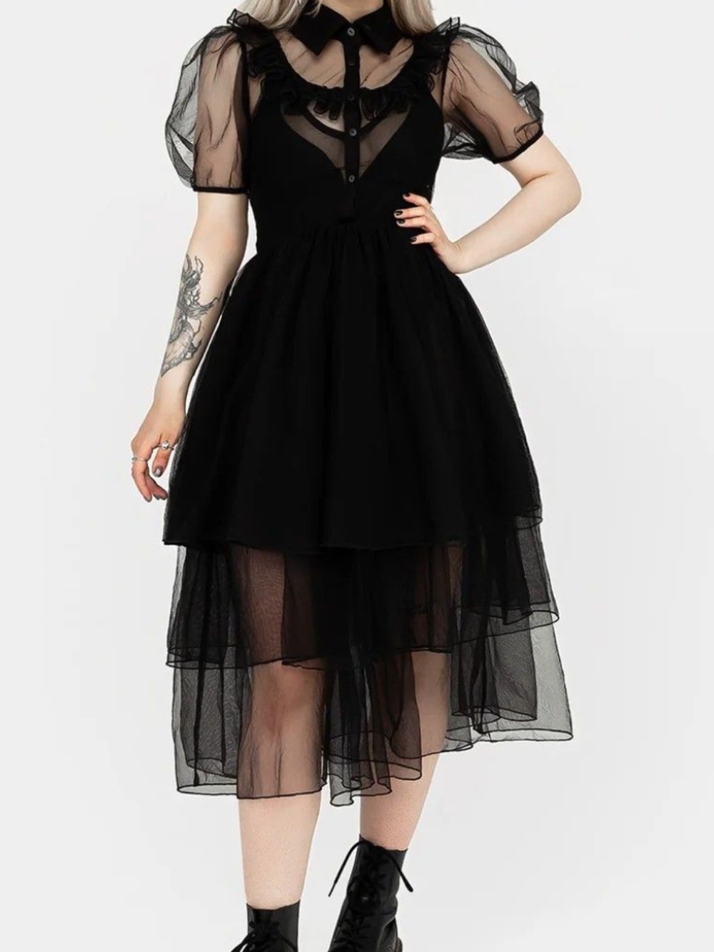 Disturbia Wednesday "Let's Rave" Sheer Ruffled Midi Dress
